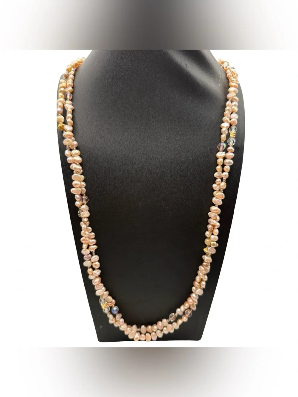 Vintage Pink Pearl & Crystal Multi-Strand Opera Length Statement Necklace
